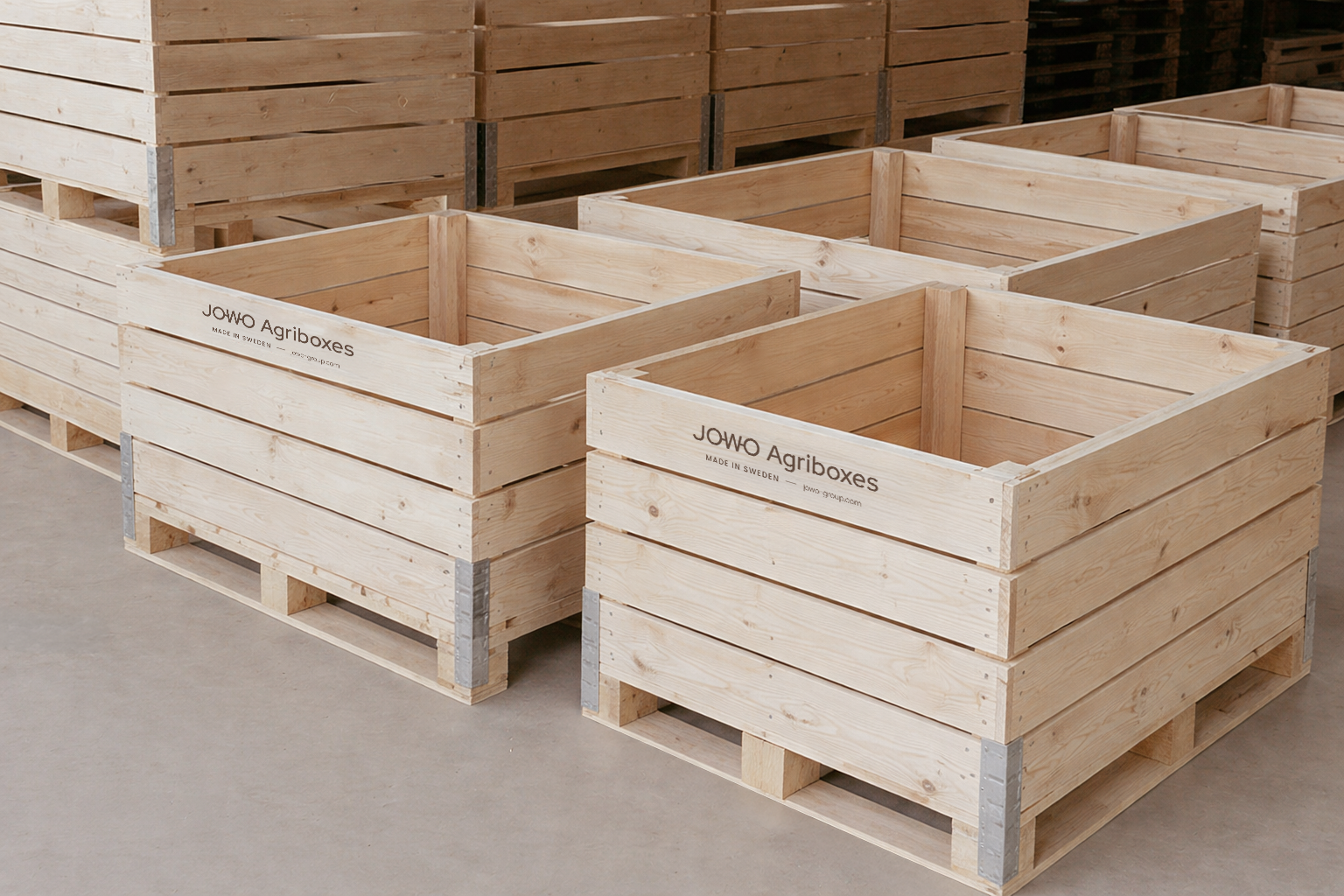 Wooden boxes in storage facility